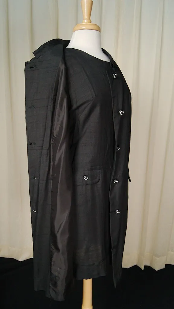 1960s Vintage Black Shift Dress w Coat