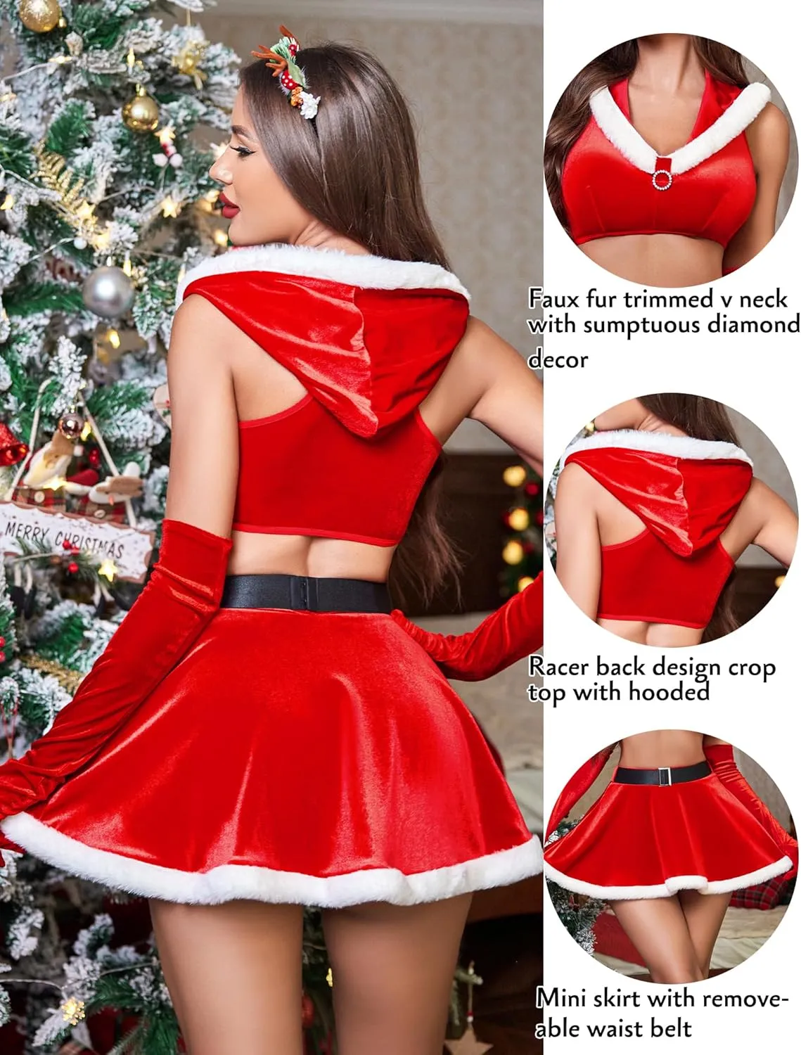 2 Piece Crop Top Mini Skirt Set With Hooded