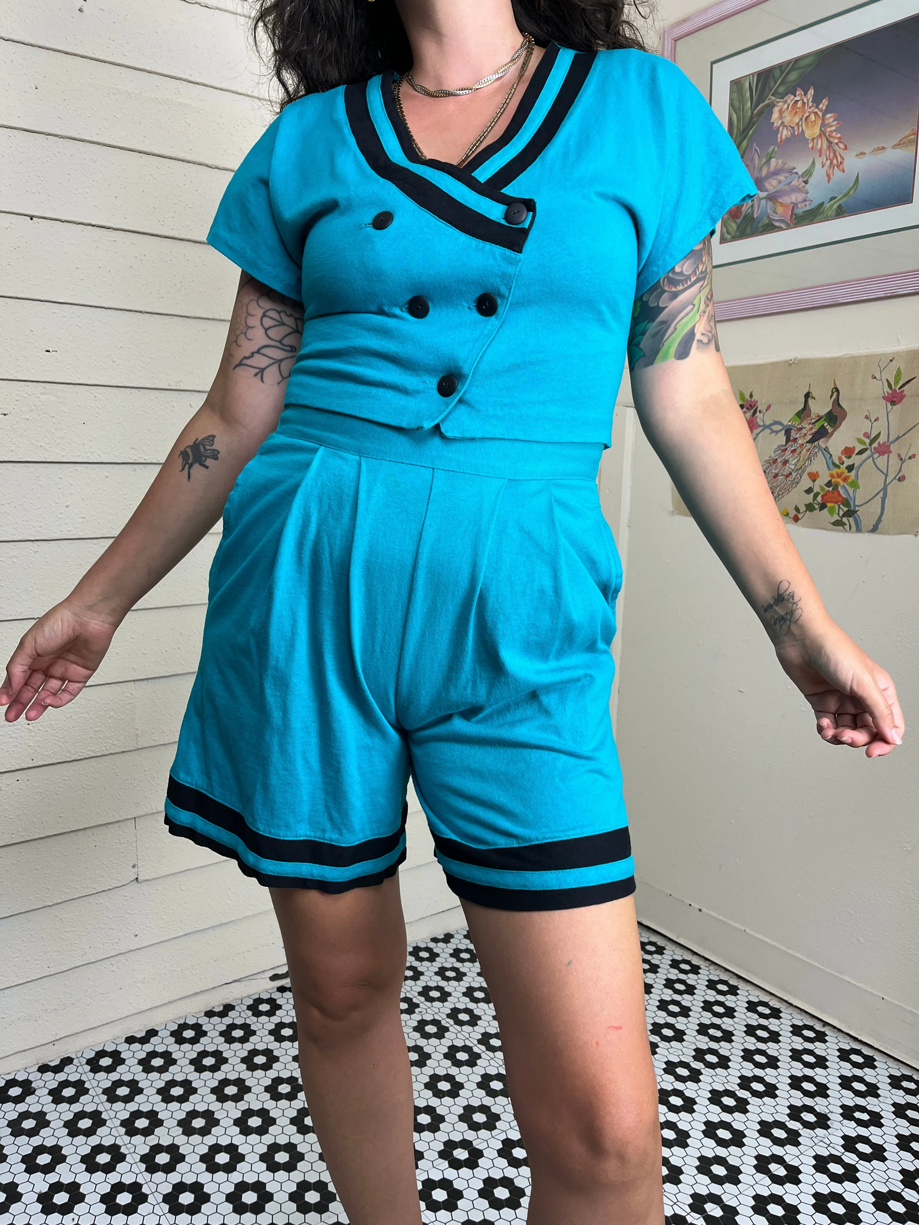 80s BLUE CROPPED BLAZER AND SHORTS SET