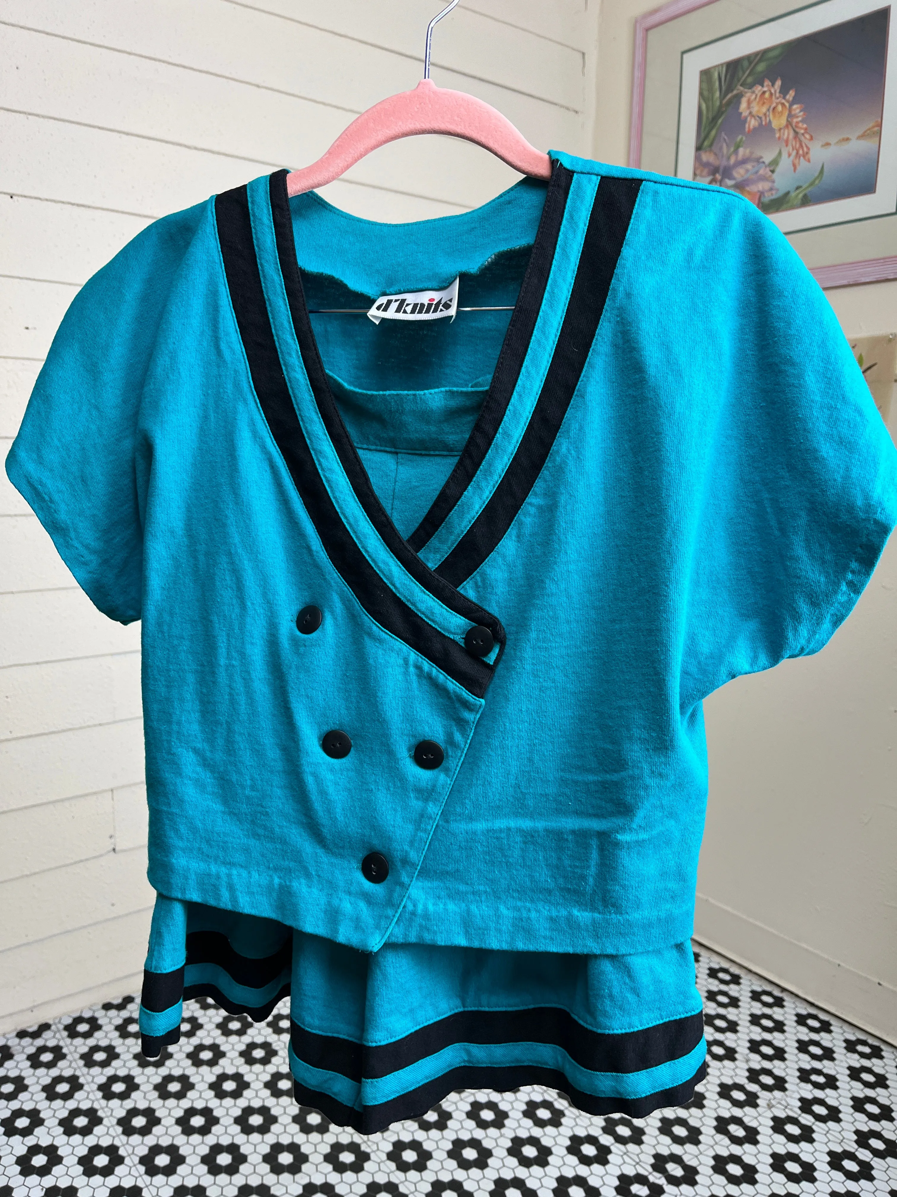 80s BLUE CROPPED BLAZER AND SHORTS SET