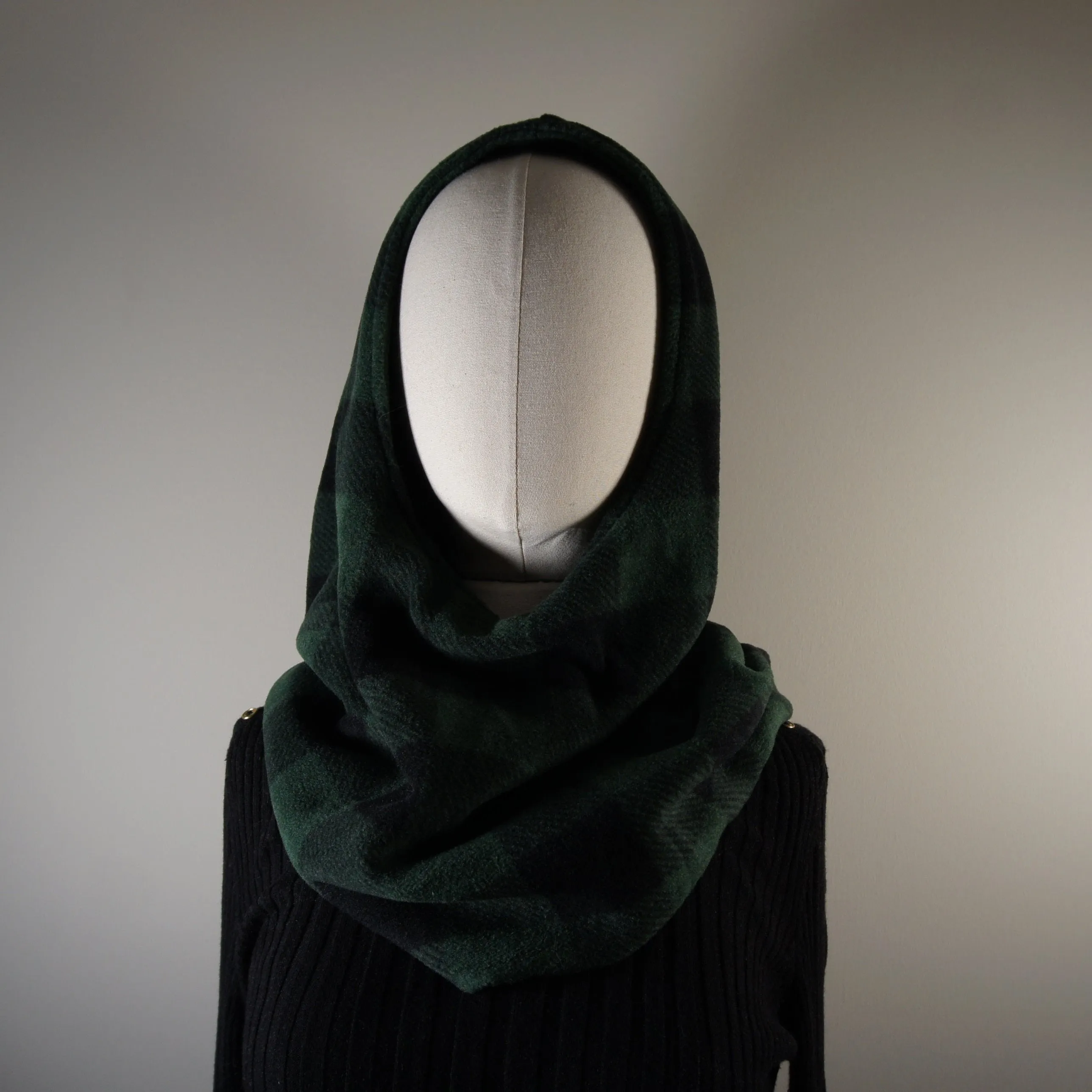 Accessories - Scarves - Hooded Cowl - Green Buffalo Plaid