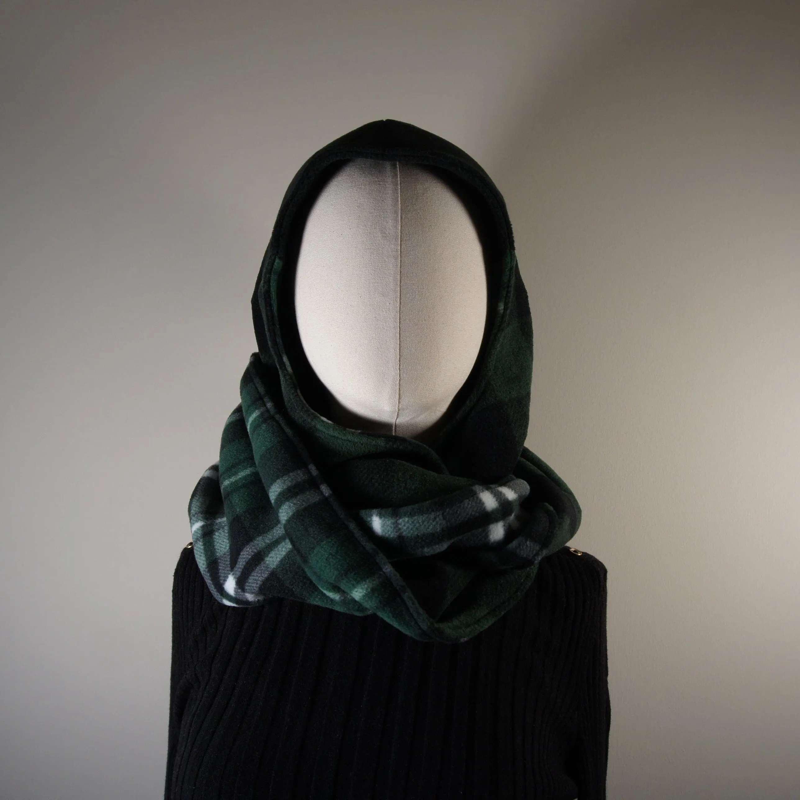 Accessories - Scarves - Hooded Wrap Scarf - Green Buffalo and Green and Black Plaid
