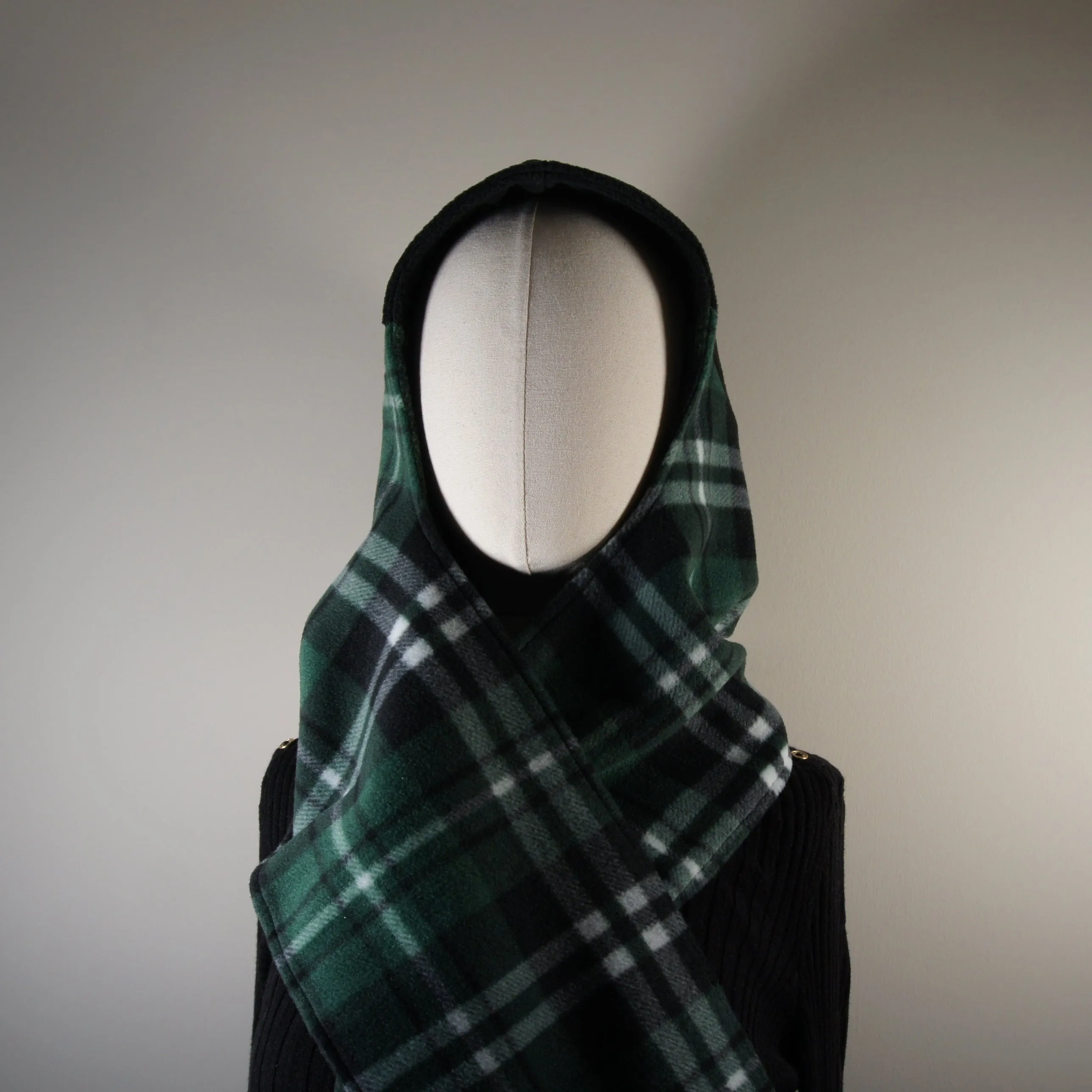 Accessories - Scarves - Hooded Wrap Scarf - Green Buffalo and Green and Black Plaid