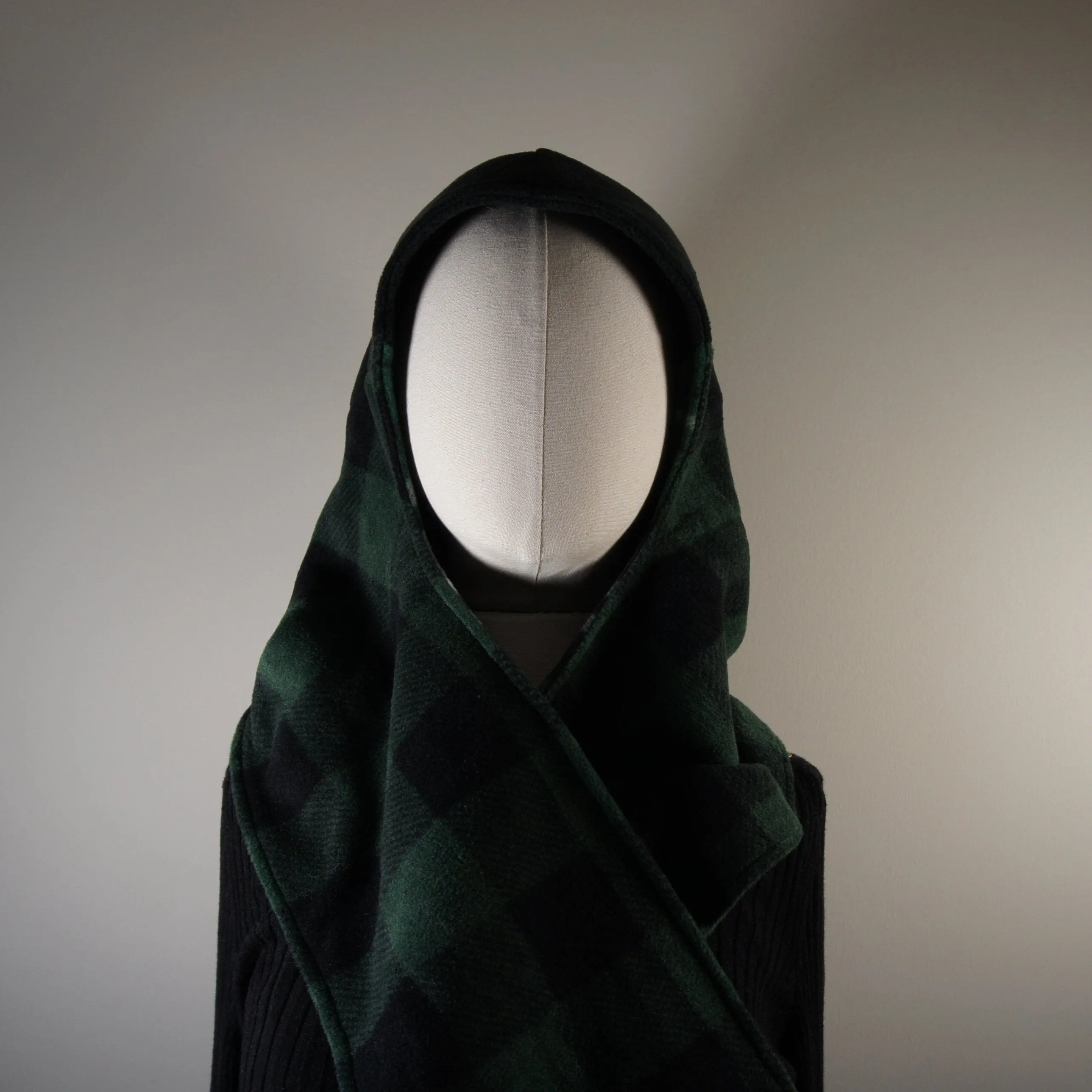Accessories - Scarves - Hooded Wrap Scarf - Green Buffalo and Green and Black Plaid