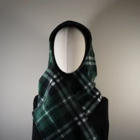 Accessories - Scarves - Hooded Wrap Scarf - Green Buffalo and Green and Black Plaid