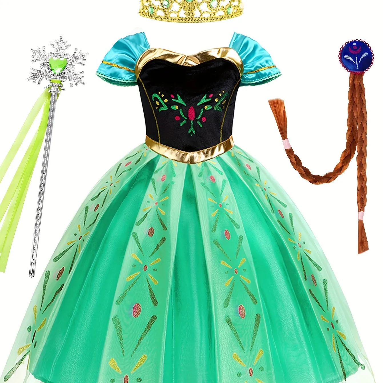 Anime Movie Character Cosplay Costume & Accessories, Girl's Velvet Mesh Stitching A-line Dress, Kid's Dress Up Outfits For Party Birthday Performance, As Gift