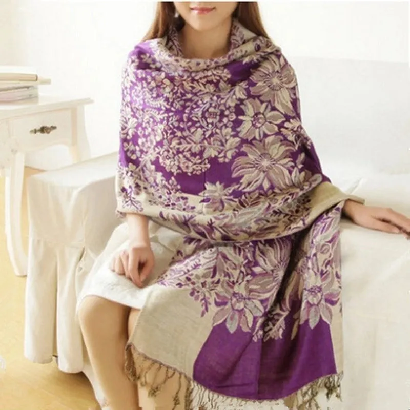 Autumn And Winter Warm New Bohemian National Style Grape Flower Jacquard Scarf Air Conditioning Shawl Dual-use Women Wholesale