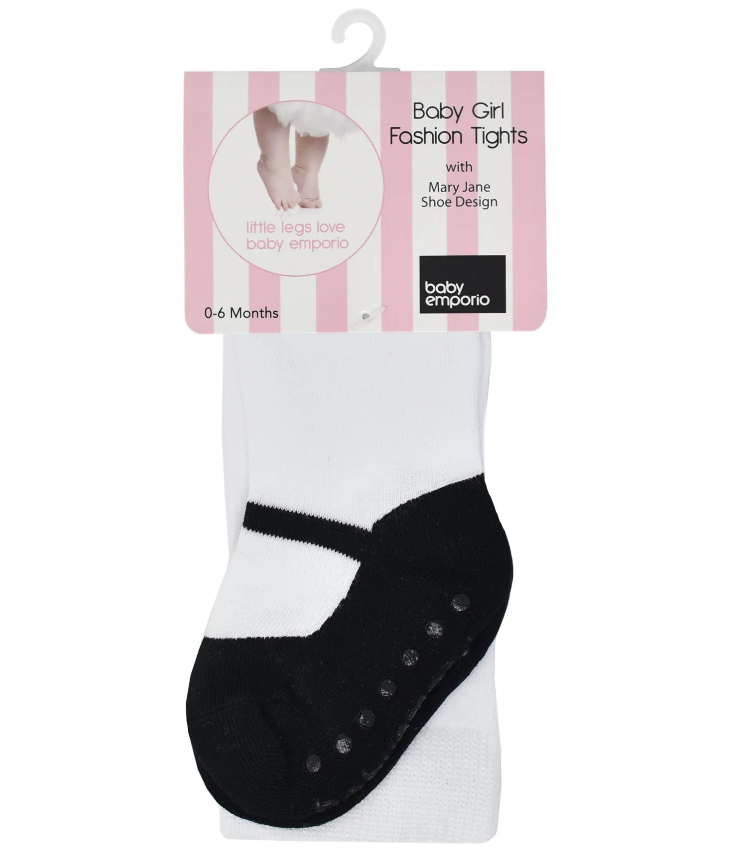 Baby girl tights with black Mary Jane shoe design. Comfort waist & anti-slip soles.  0-6 months