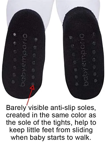 Baby girl tights with black Mary Jane shoe design. Comfort waist & anti-slip soles.  0-6 months