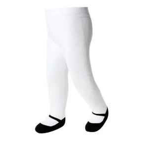 Baby girl tights with black Mary Jane shoe-look design. Comfort waist & anti-slip soles.  6-12 months