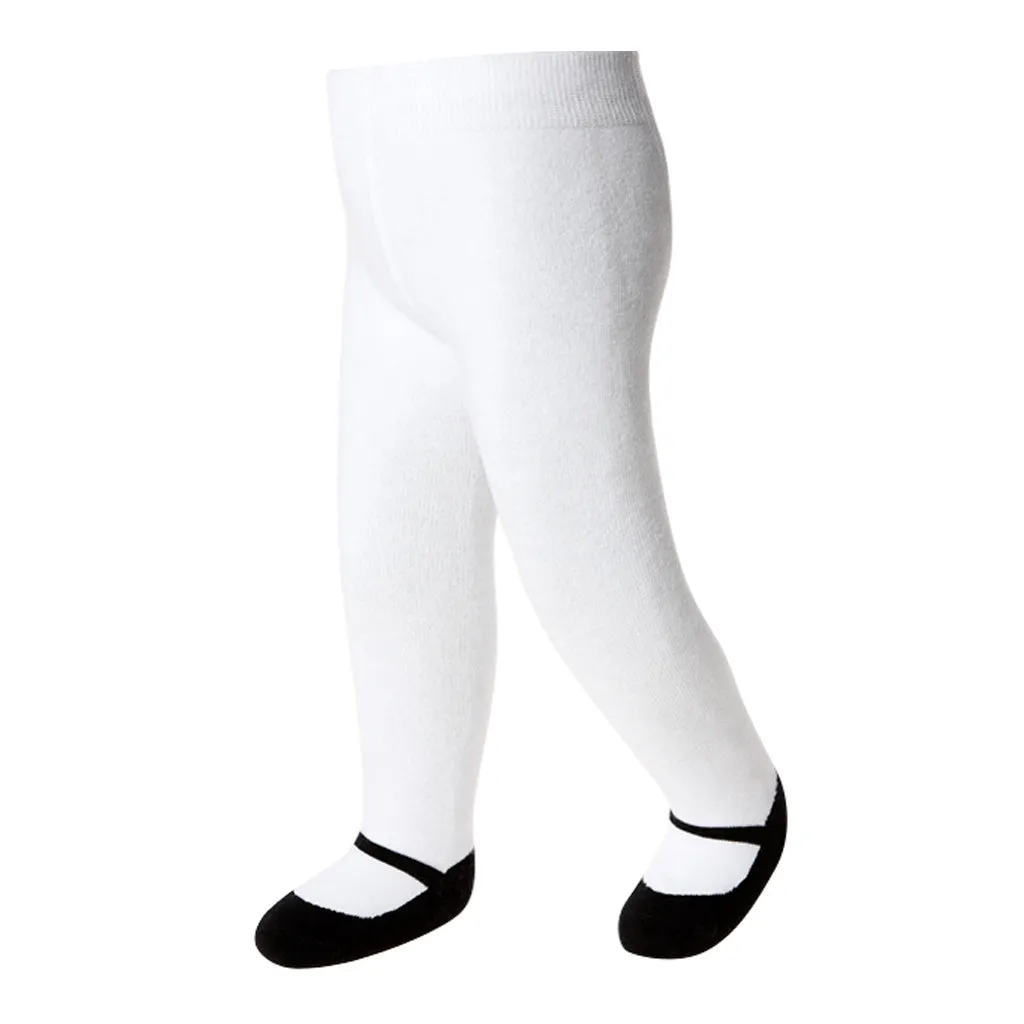 Baby girl tights with black Mary Jane shoe-look design. Comfort waist & anti-slip soles.  6-12 months