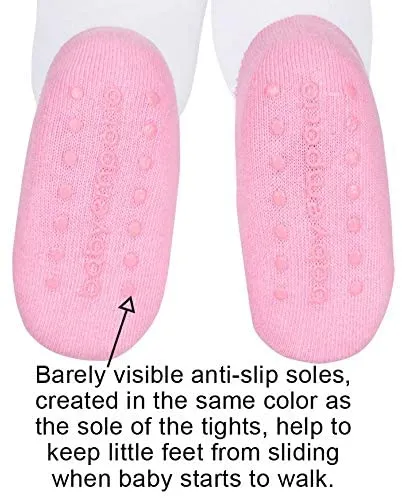 BABY GIRL TIGHTS with pink shoe-design. Comfort waist & anti-slip soles. 0-6 months