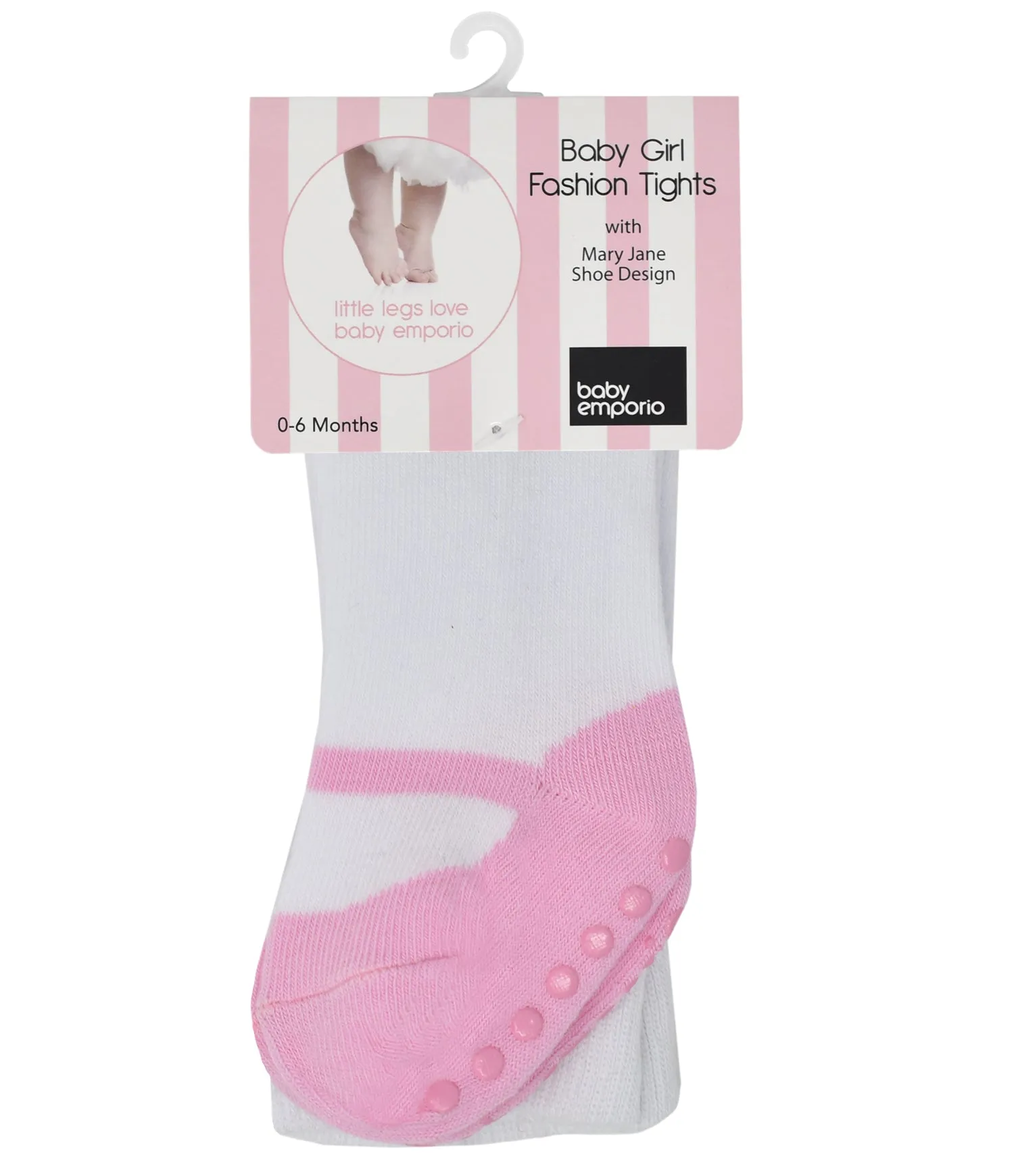 BABY GIRL TIGHTS with pink shoe-design. Comfort waist & anti-slip soles. 0-6 months