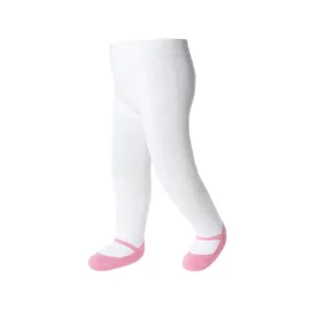 BABY GIRL TIGHTS with pink shoe-design. Comfort waist & anti-slip soles. 0-6 months