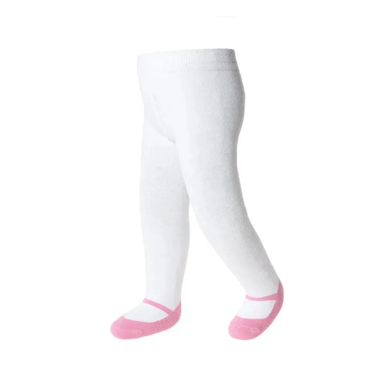 BABY GIRL TIGHTS with pink shoe-design. Comfort waist & anti-slip soles. 0-6 months