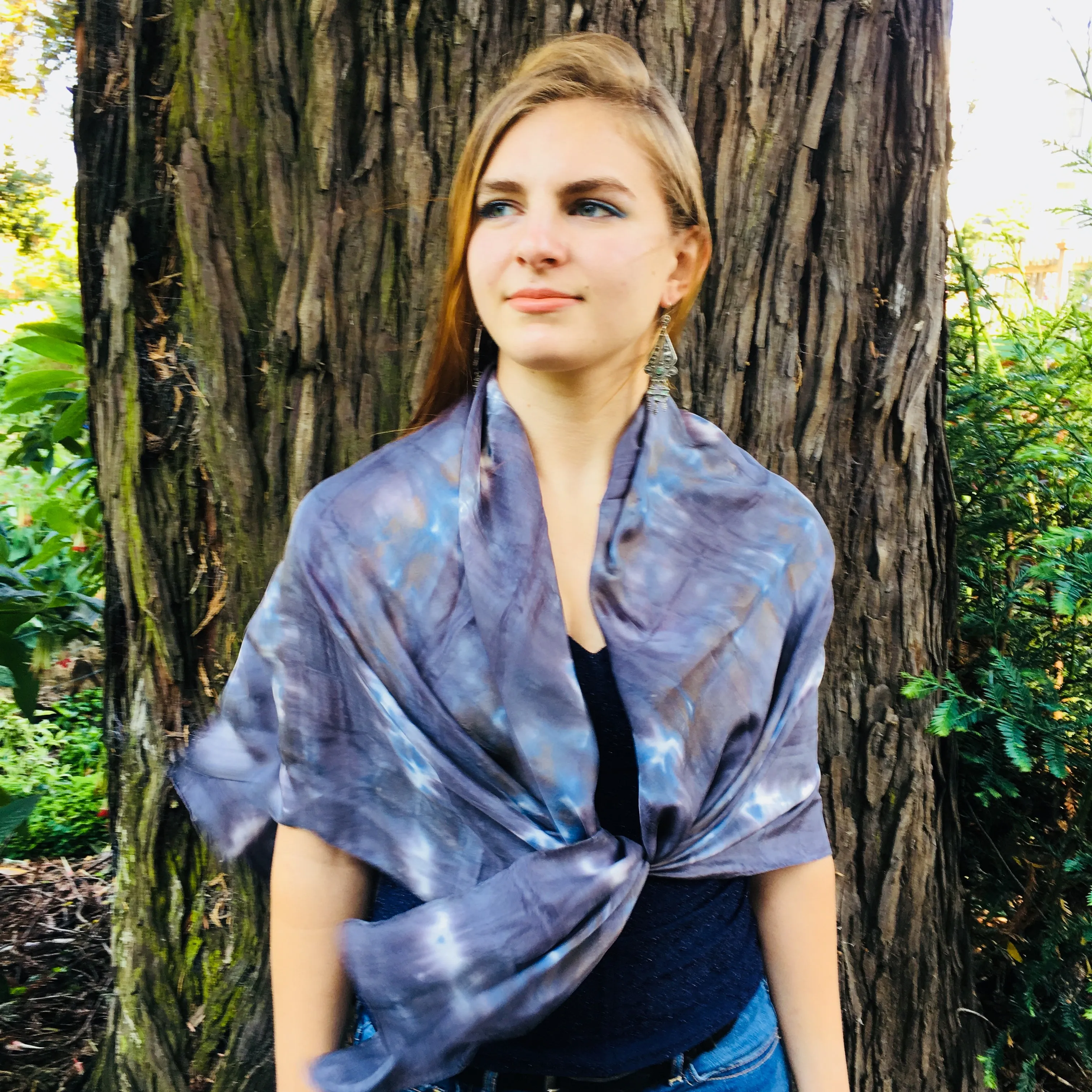 Charcoal Black Large Square Silk Scarf