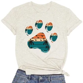 CORIRESHA Women's Dog Paw Print Round Neck Short Sleeves Summer Casual Basic T-Shirts