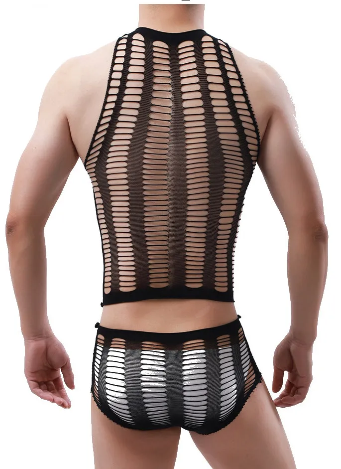 Full Hollow-Out Tank Top Brief Underwear Set