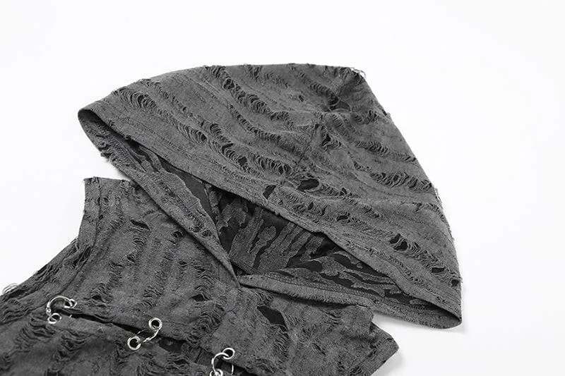 Gloves textured sleeveless solid hoodie o ring crop top