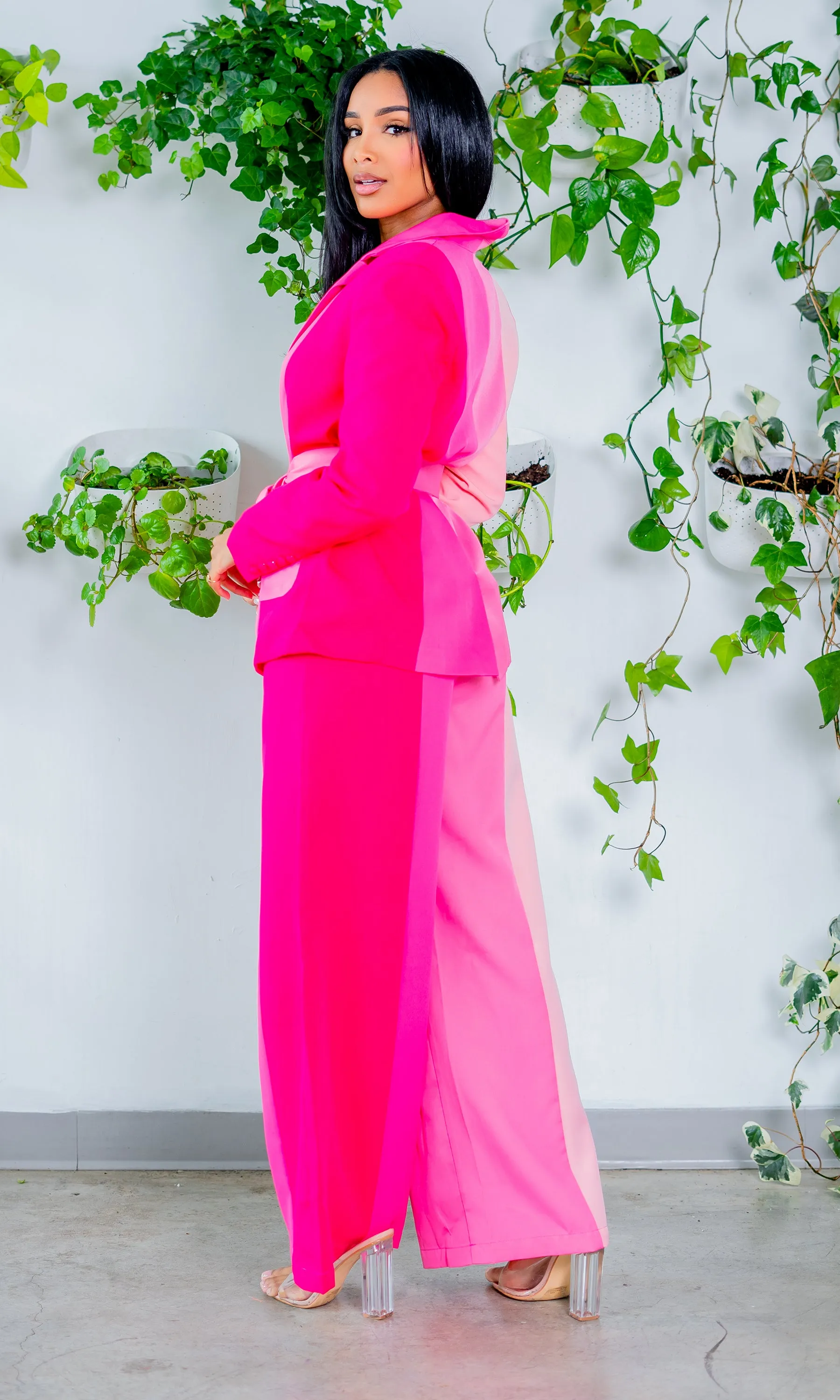 Got Her Own | Color Block Suit Set Pink