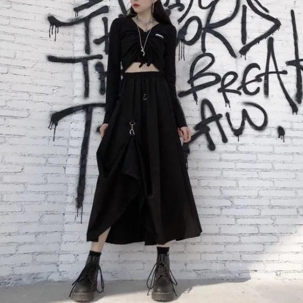 Gothic Long Skirt, Attractive Ruffle Bottom Wear For Women