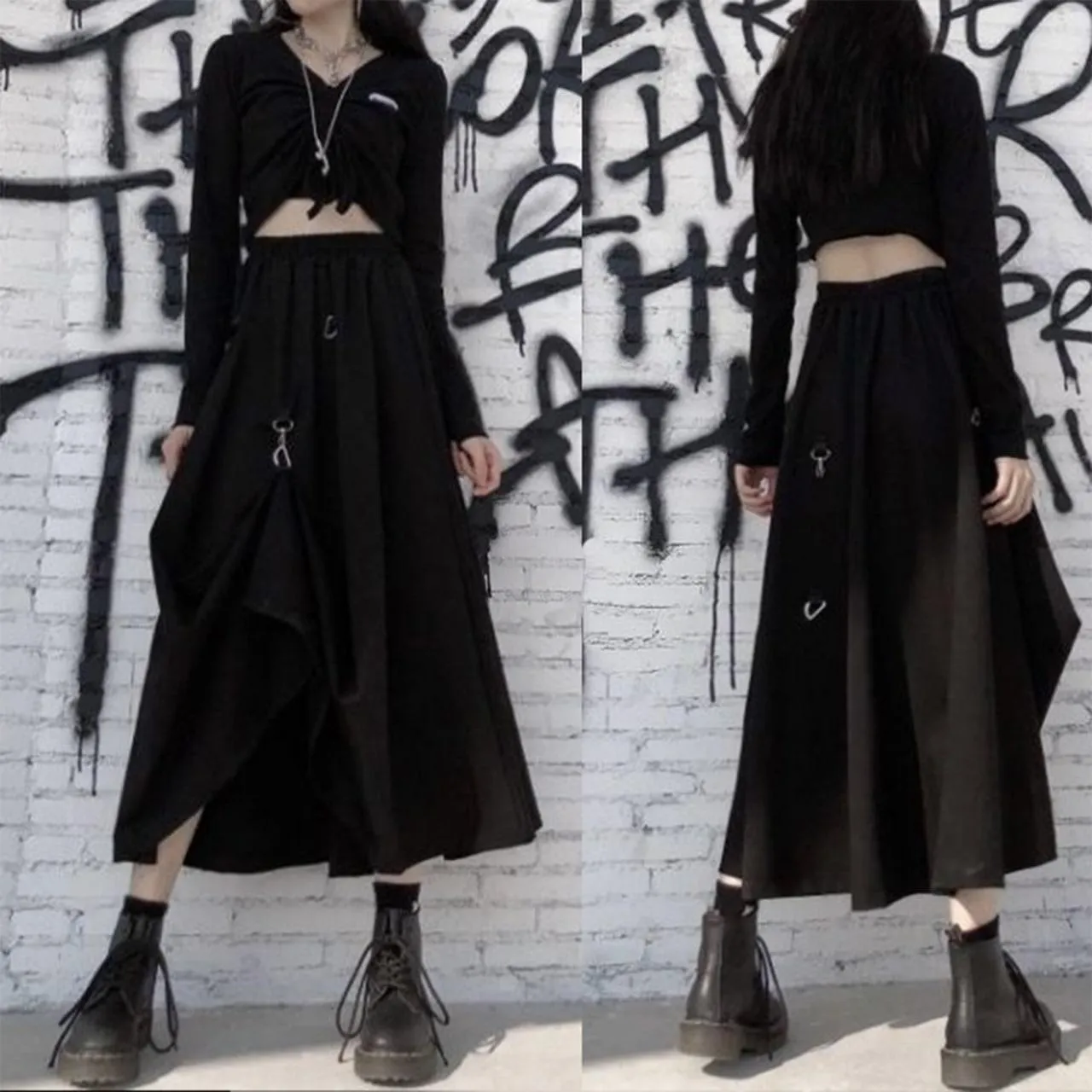 Gothic Long Skirt, Attractive Ruffle Bottom Wear For Women