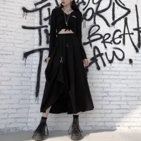 Gothic Long Skirt, Attractive Ruffle Bottom Wear For Women