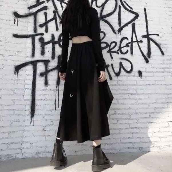 Gothic Long Skirt, Attractive Ruffle Bottom Wear For Women