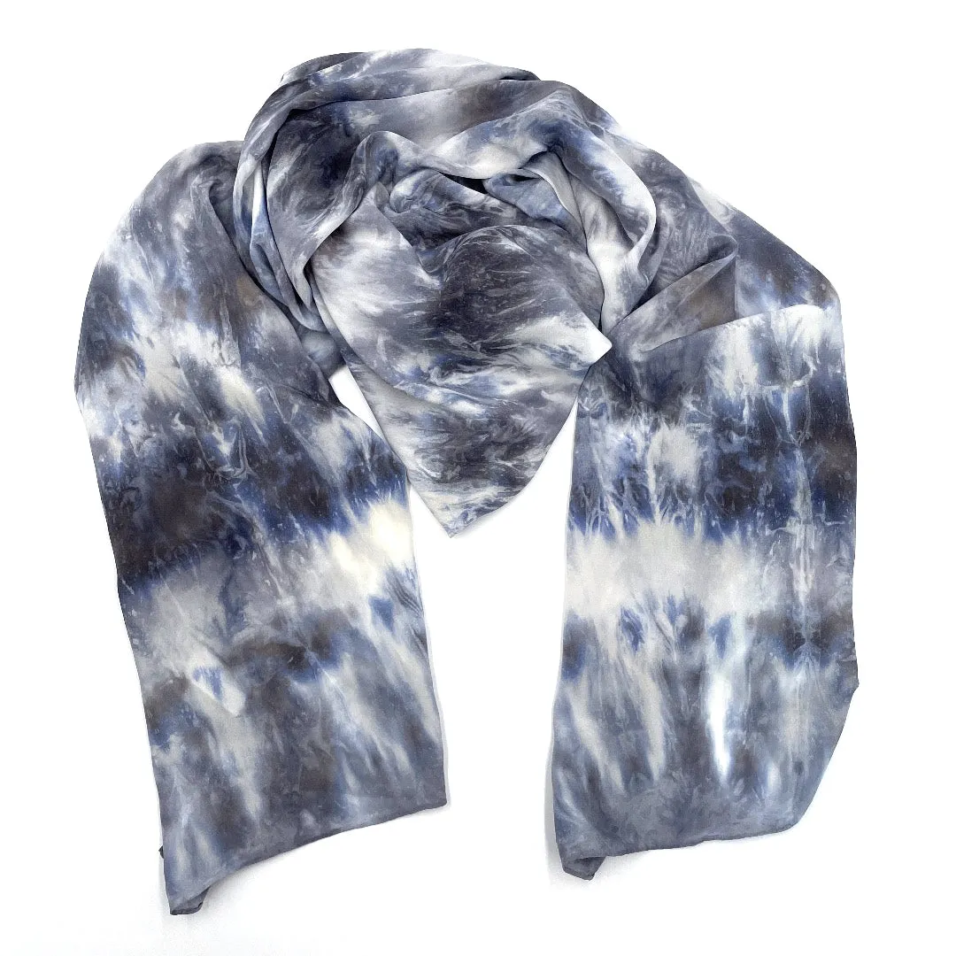 Gray, White, and Blue Silk Scarf