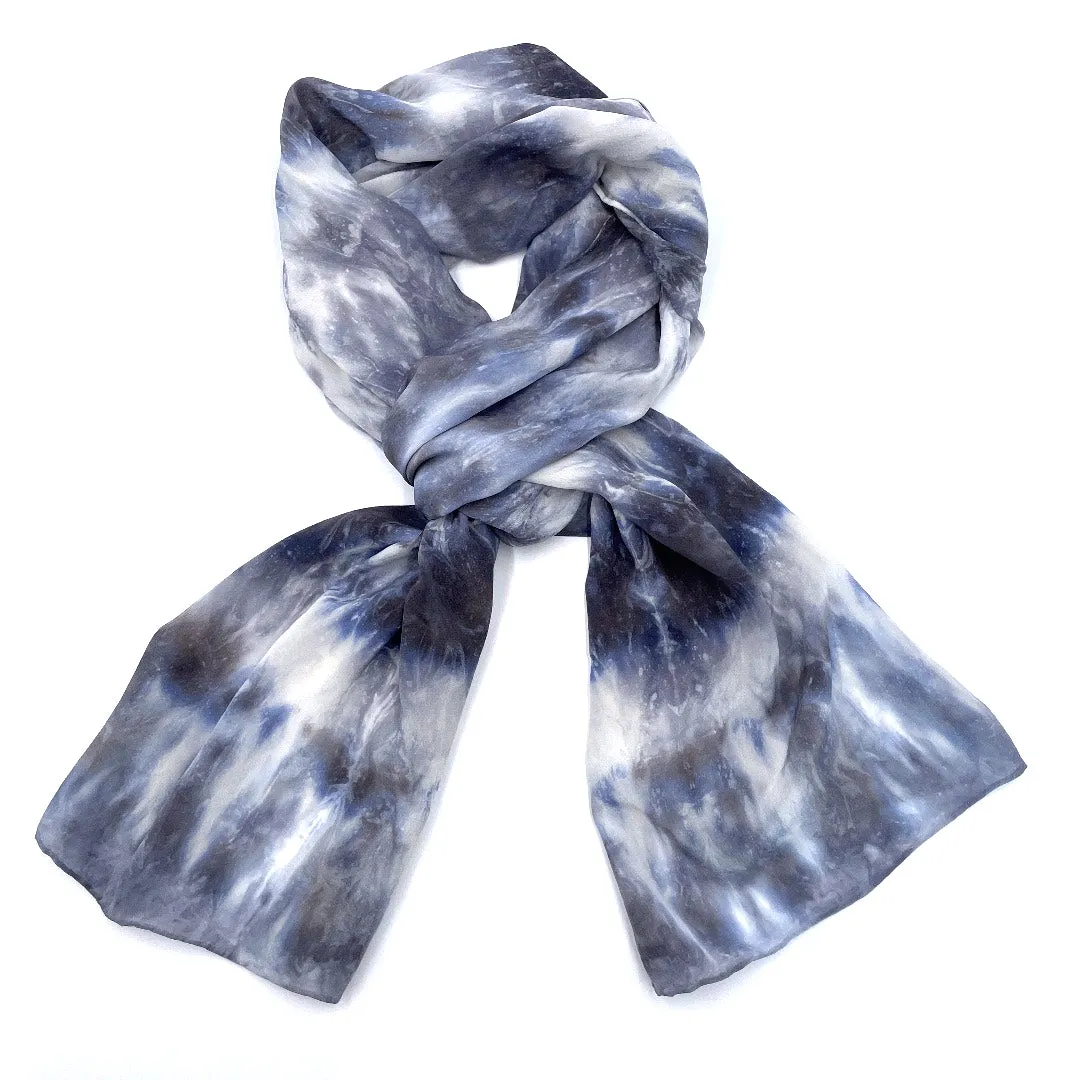 Gray, White, and Blue Silk Scarf