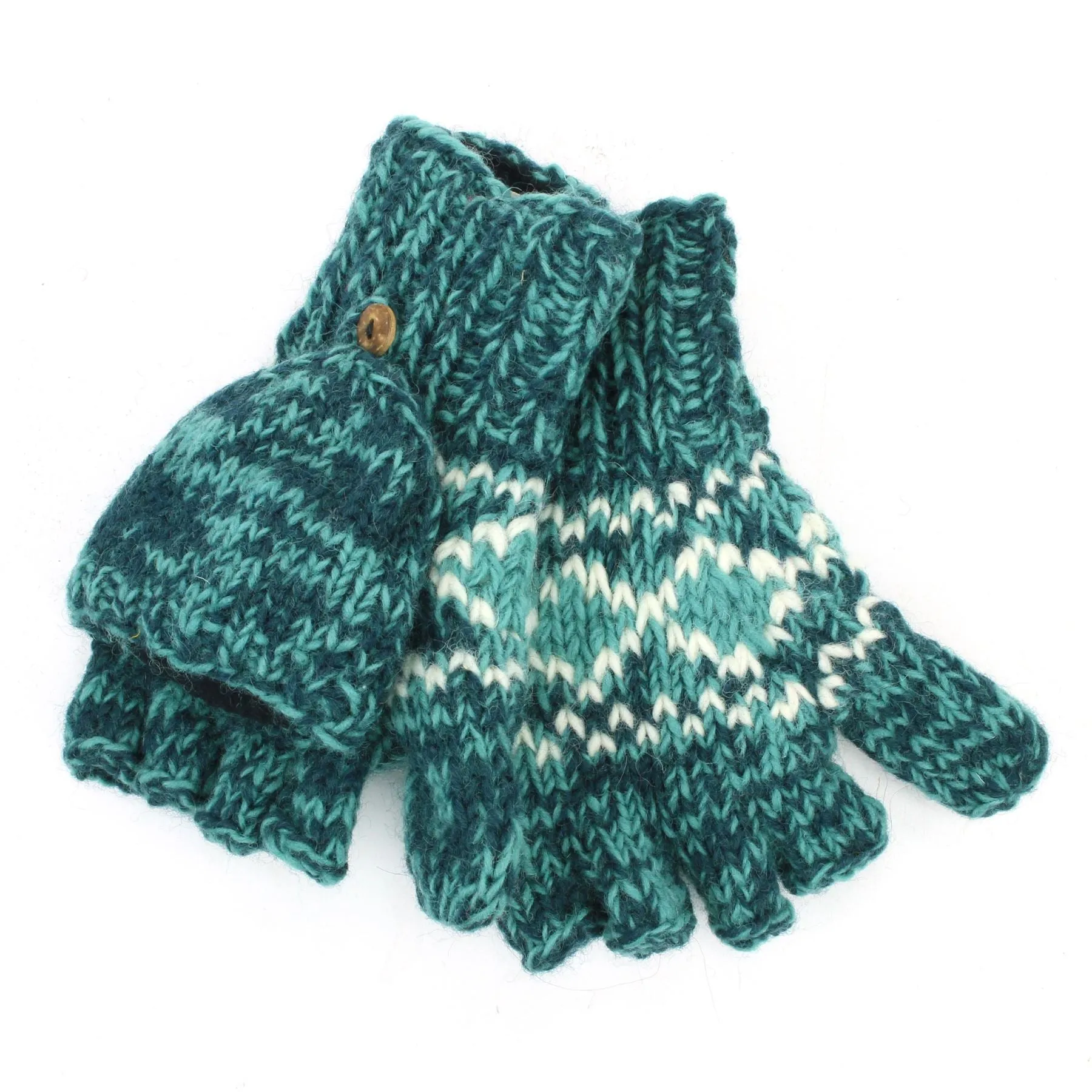Hand Knitted Wool Shooter Gloves - Diamond Teal SD