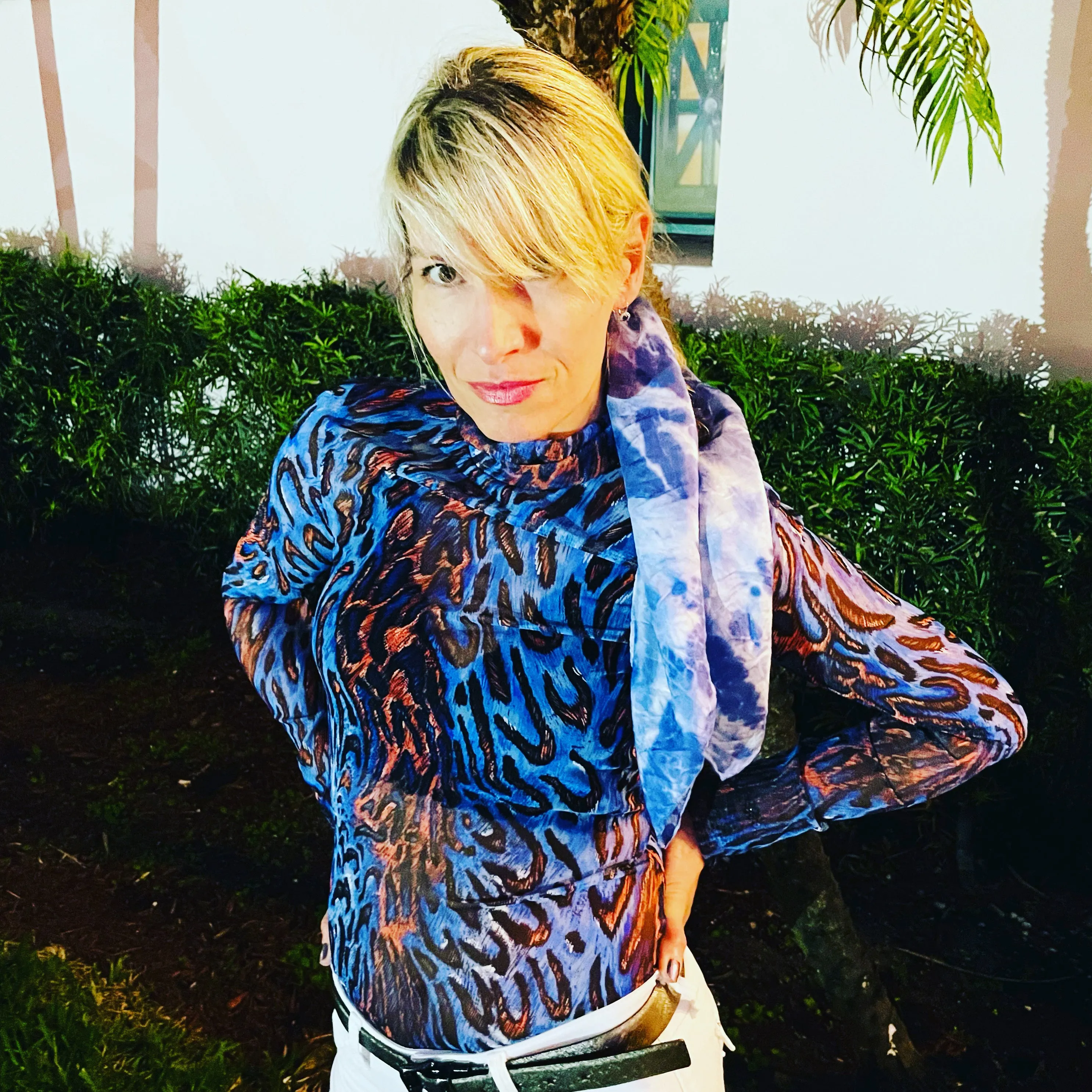 Indigo Blue Animal Ikat Patterned Bandana