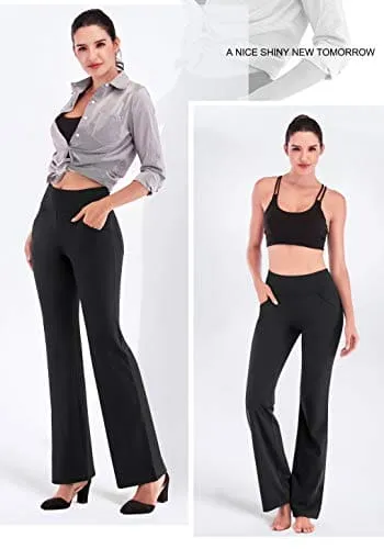 IUGA Bootcut Yoga Pants with Pockets for Women High Waist Workout Bootleg Pants Tummy Control, 4 Pockets Work Pants for Women Black
