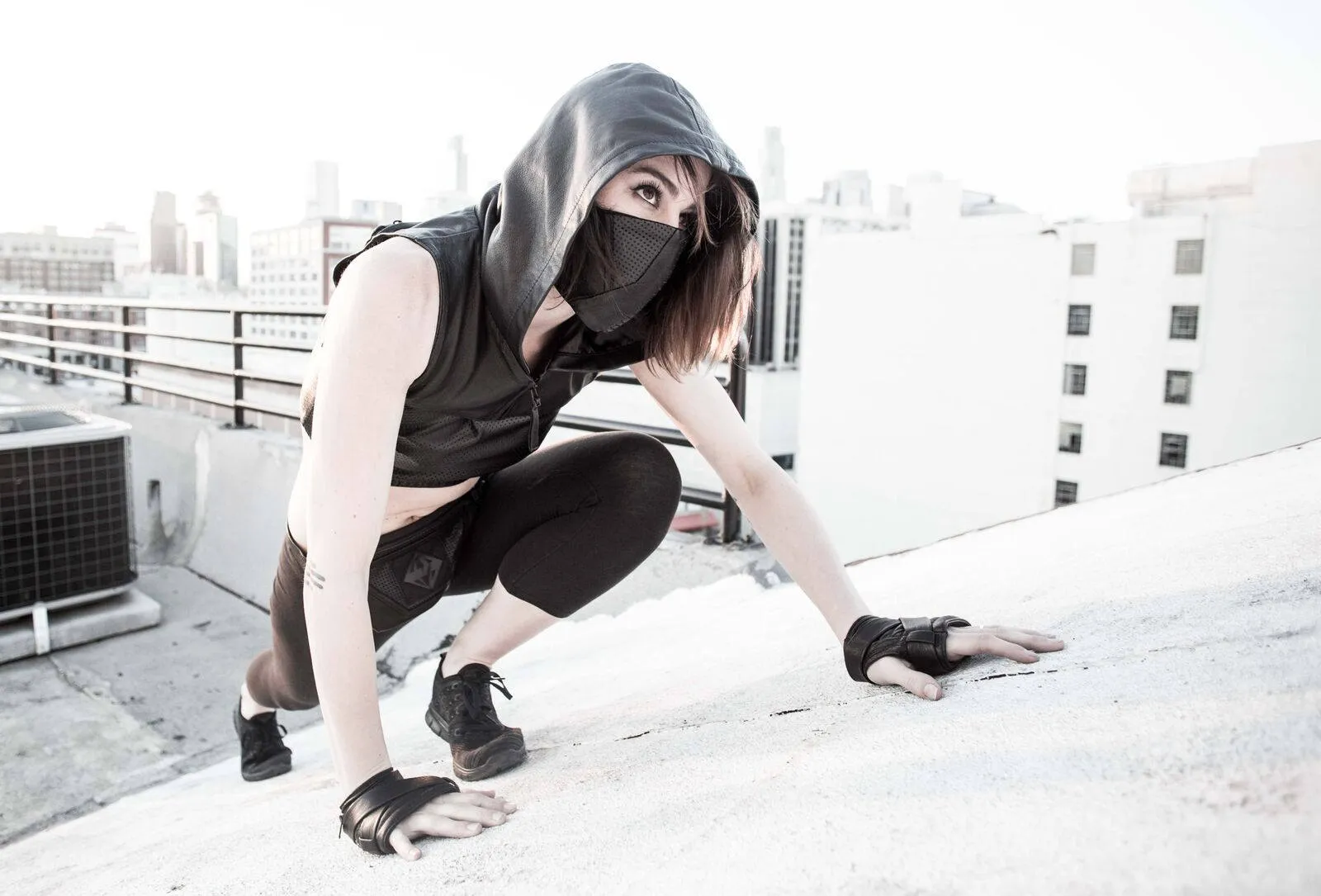 KROSS WRAP KOMBAT Black Fingerless Leather Gloves
