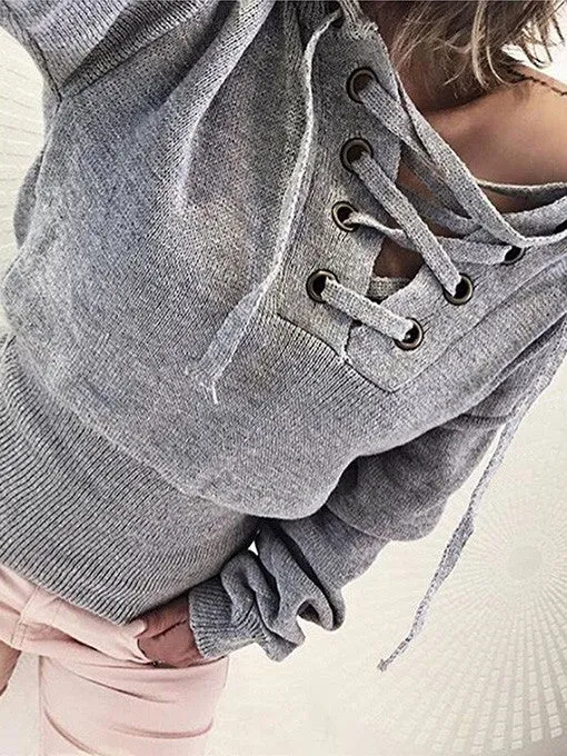 Lace Up Crop Knit Top in Grey