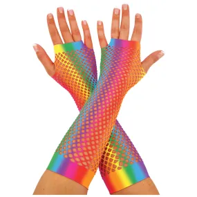 LGBTQ  Rainbow Long Fingerless Fishnet Gloves