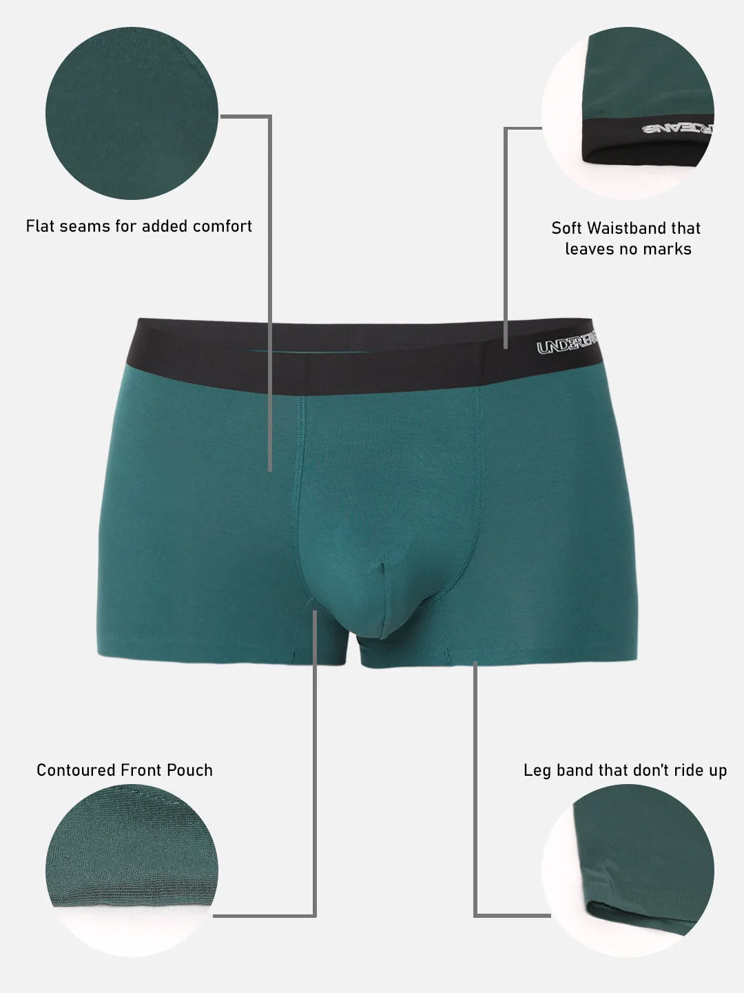 Men Green Solid Super Premium Bonded Elastic Trunk - Underjeans By Spykar