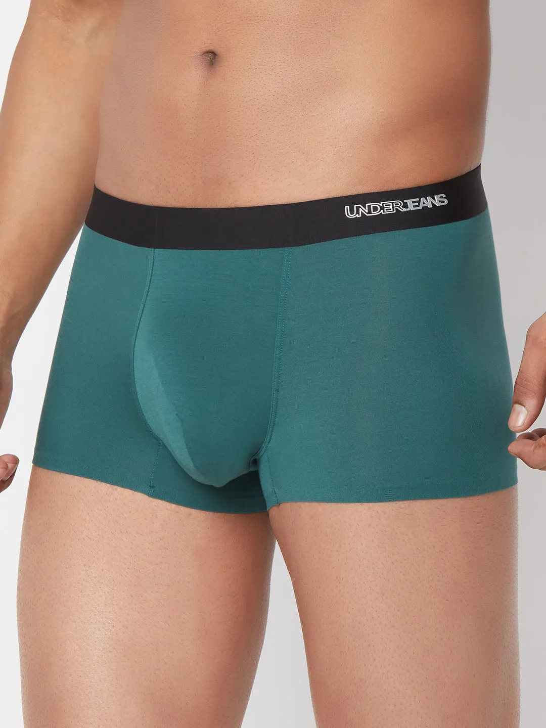 Men Green Solid Super Premium Bonded Elastic Trunk - Underjeans By Spykar