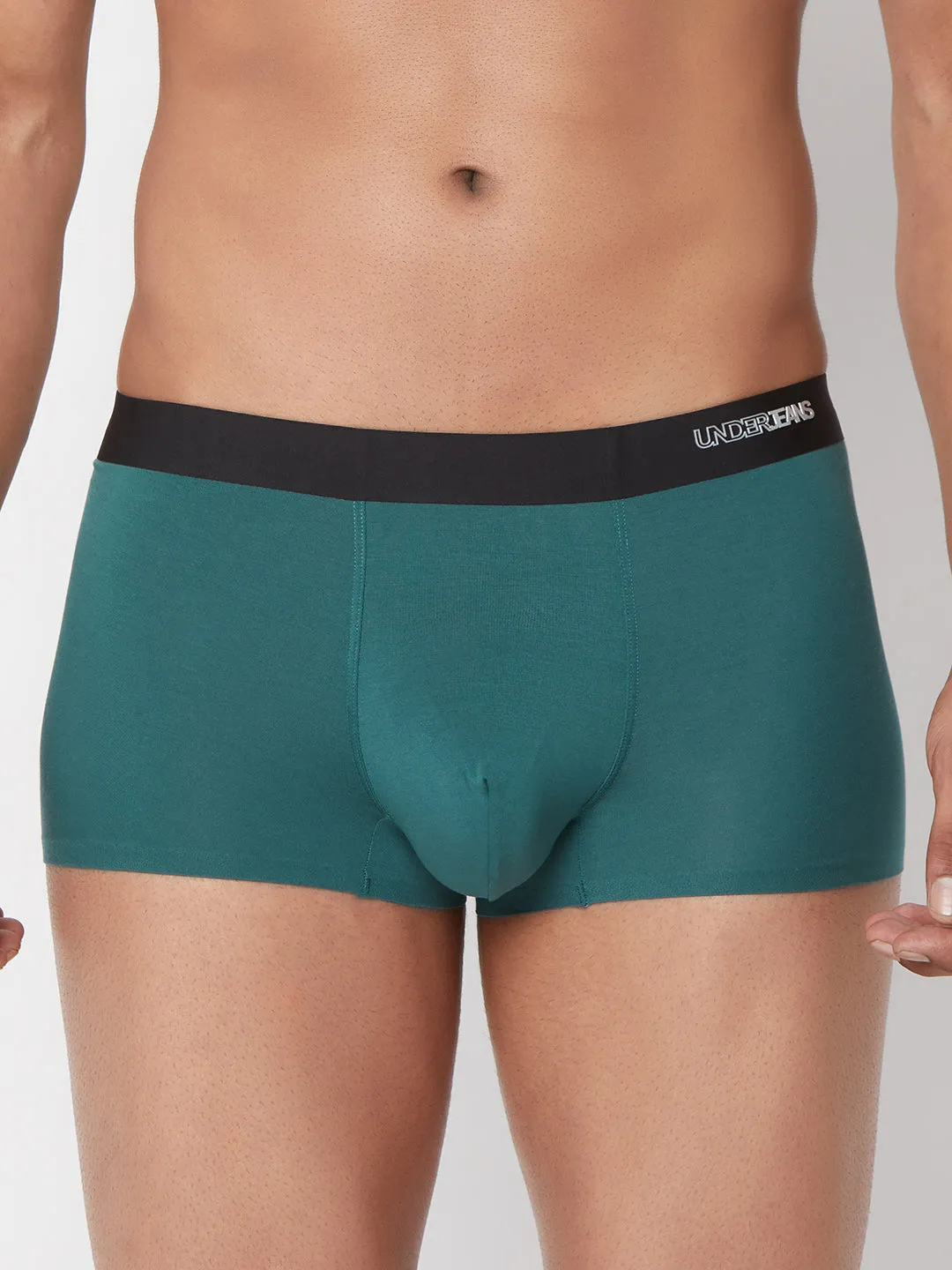 Men Green Solid Super Premium Bonded Elastic Trunk - Underjeans By Spykar