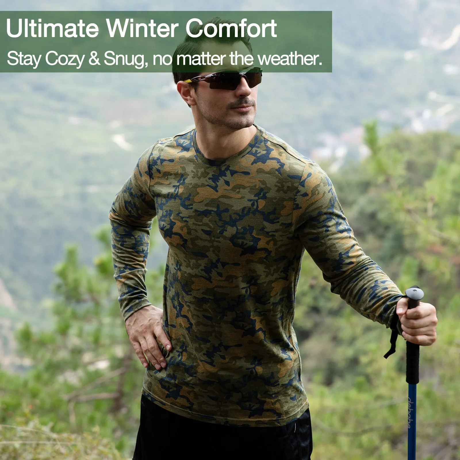 Men's Merino 170g Classic All-Season Base Layer Crew Camo