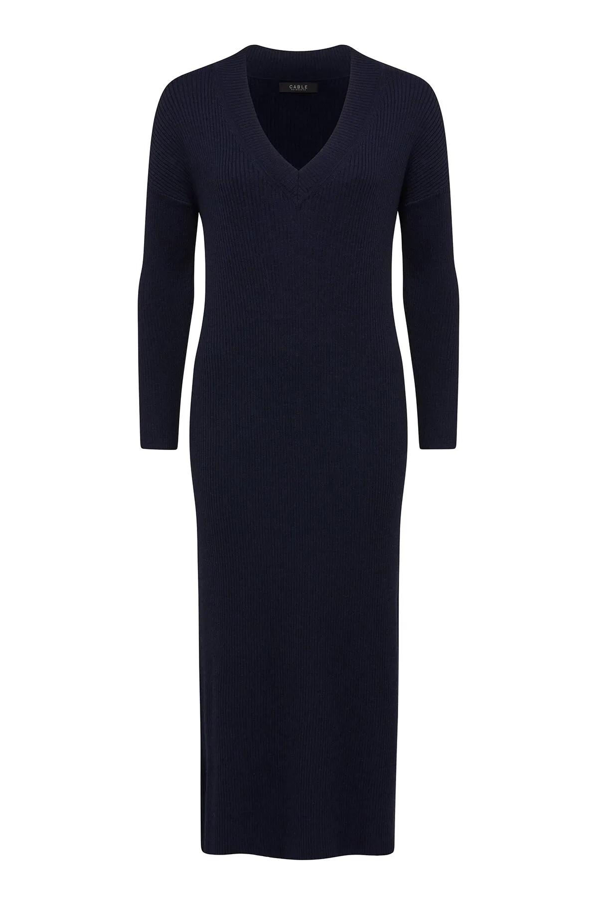 Merino V Rib Dress - Ink Navy