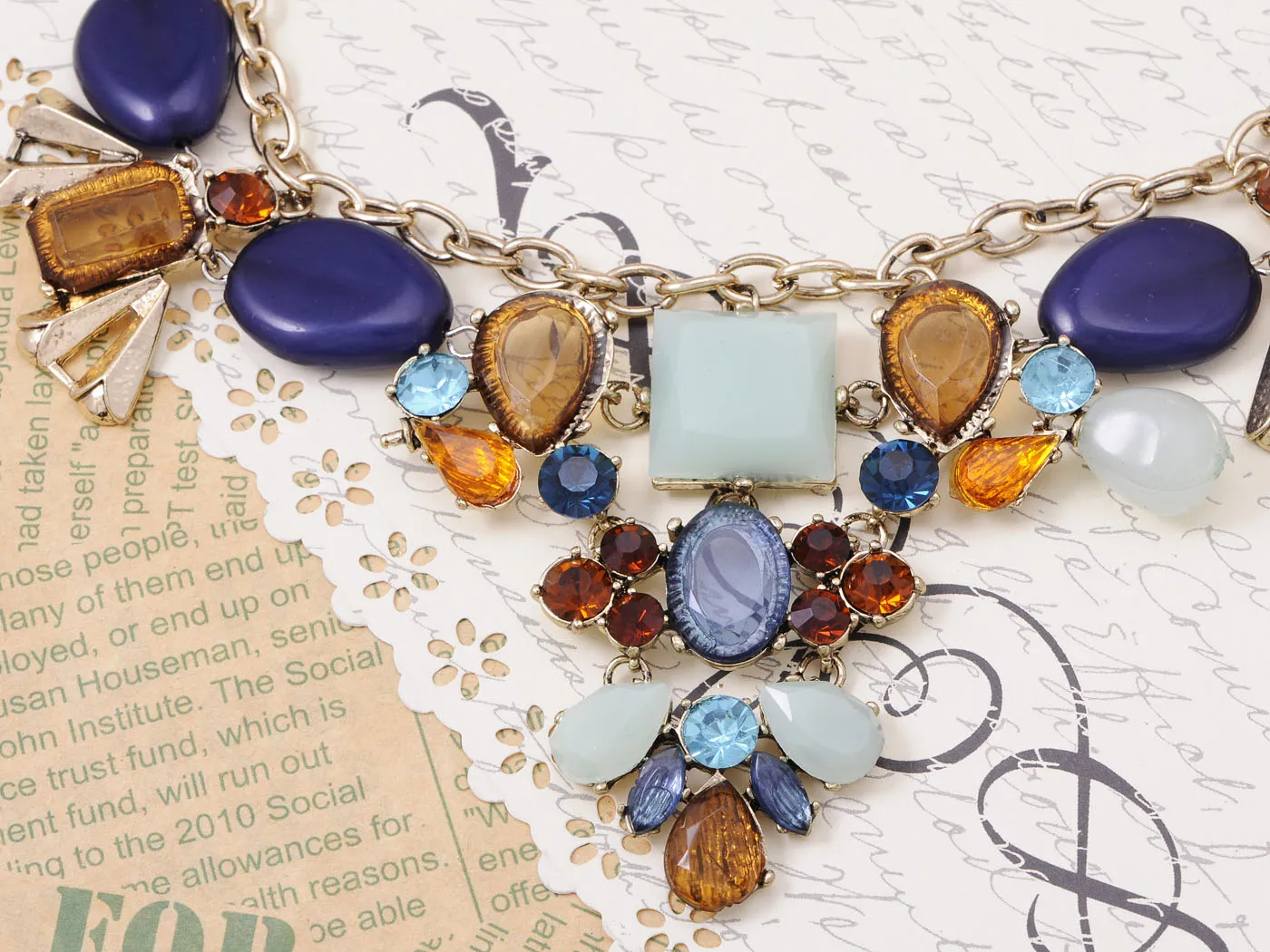 Purple Yellow Blue Bead Collar Necklace