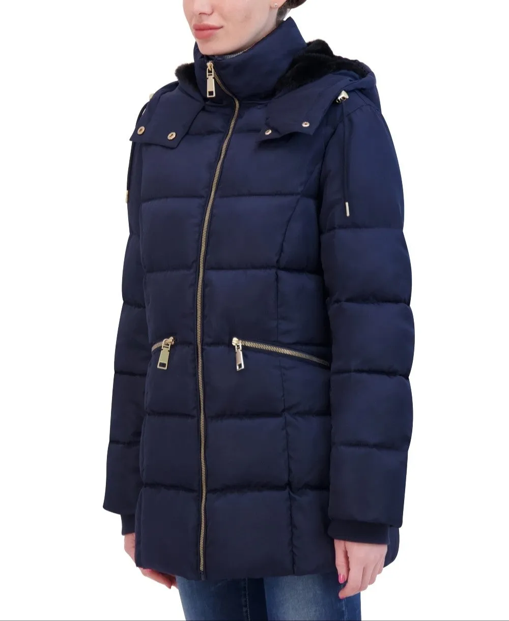 Rebecca Minkoff Women's Fitted Vegan Down Coat With Fur Lined Hood