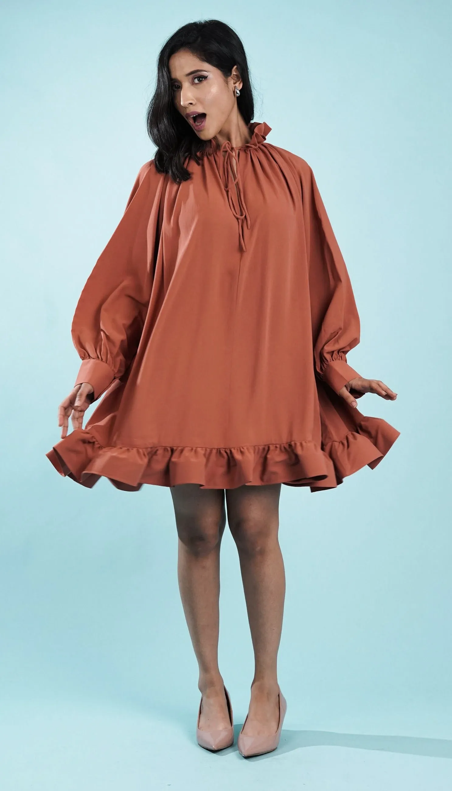 Salmon Ruffle Tunic Dress