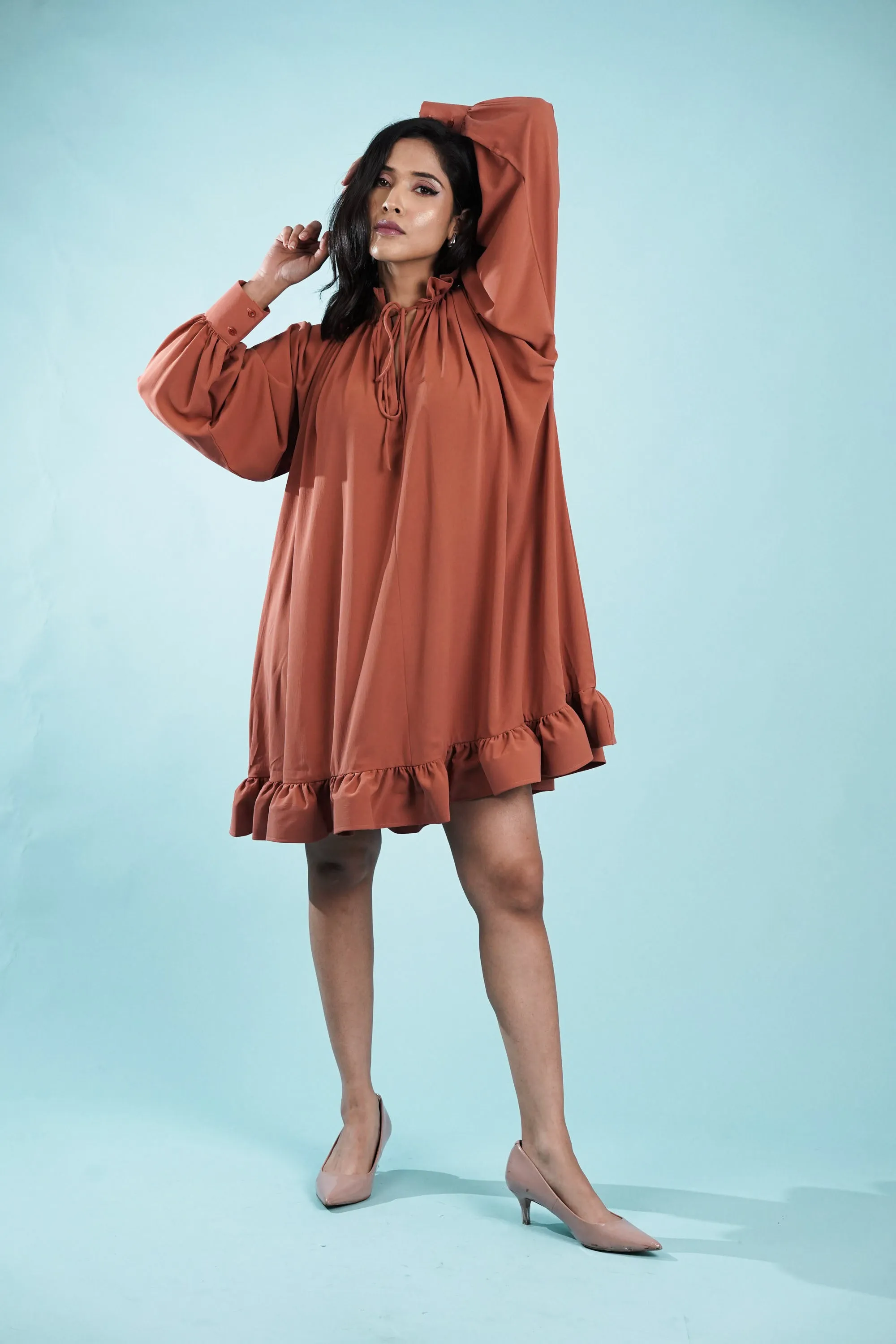 Salmon Ruffle Tunic Dress