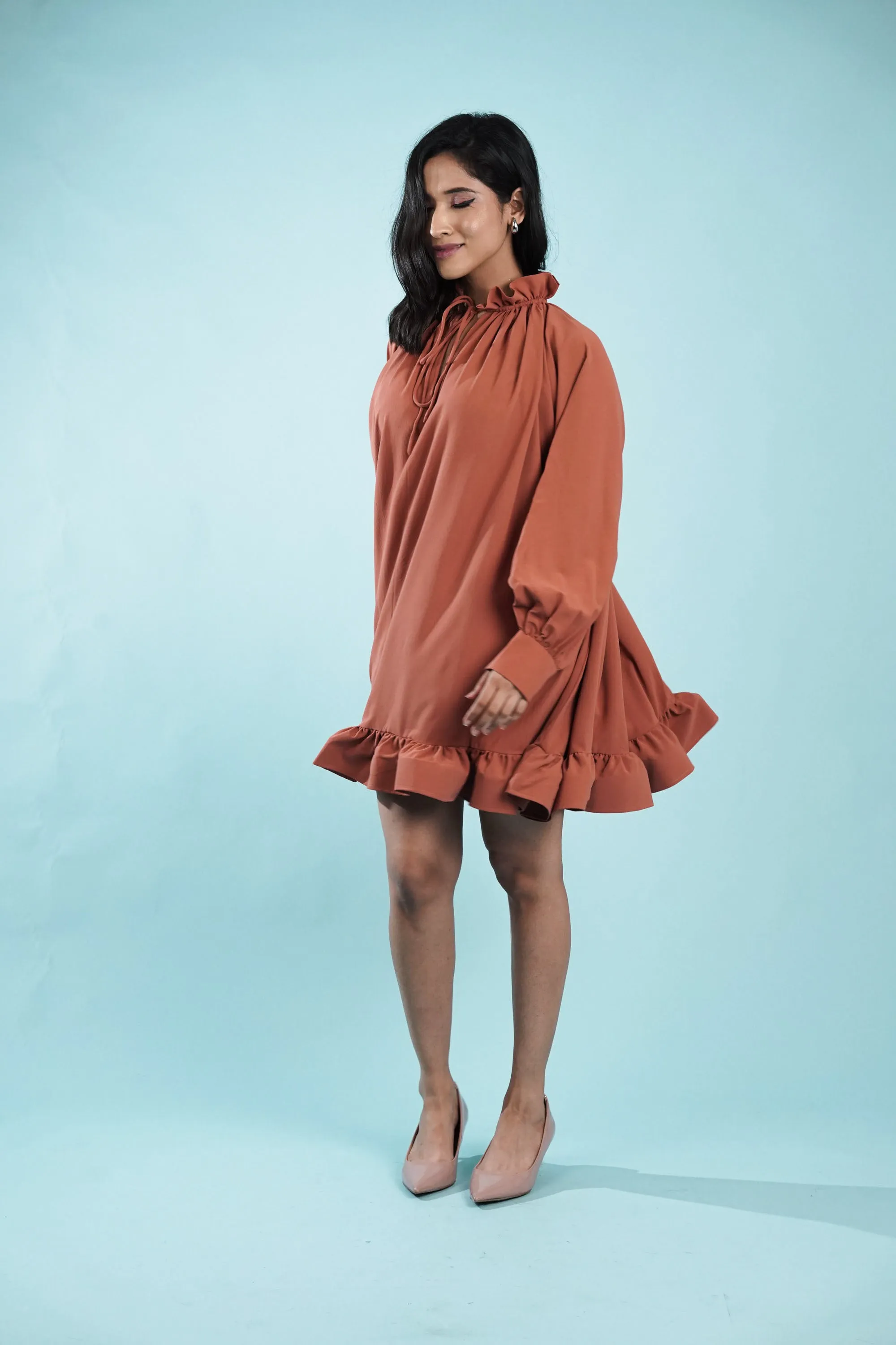 Salmon Ruffle Tunic Dress