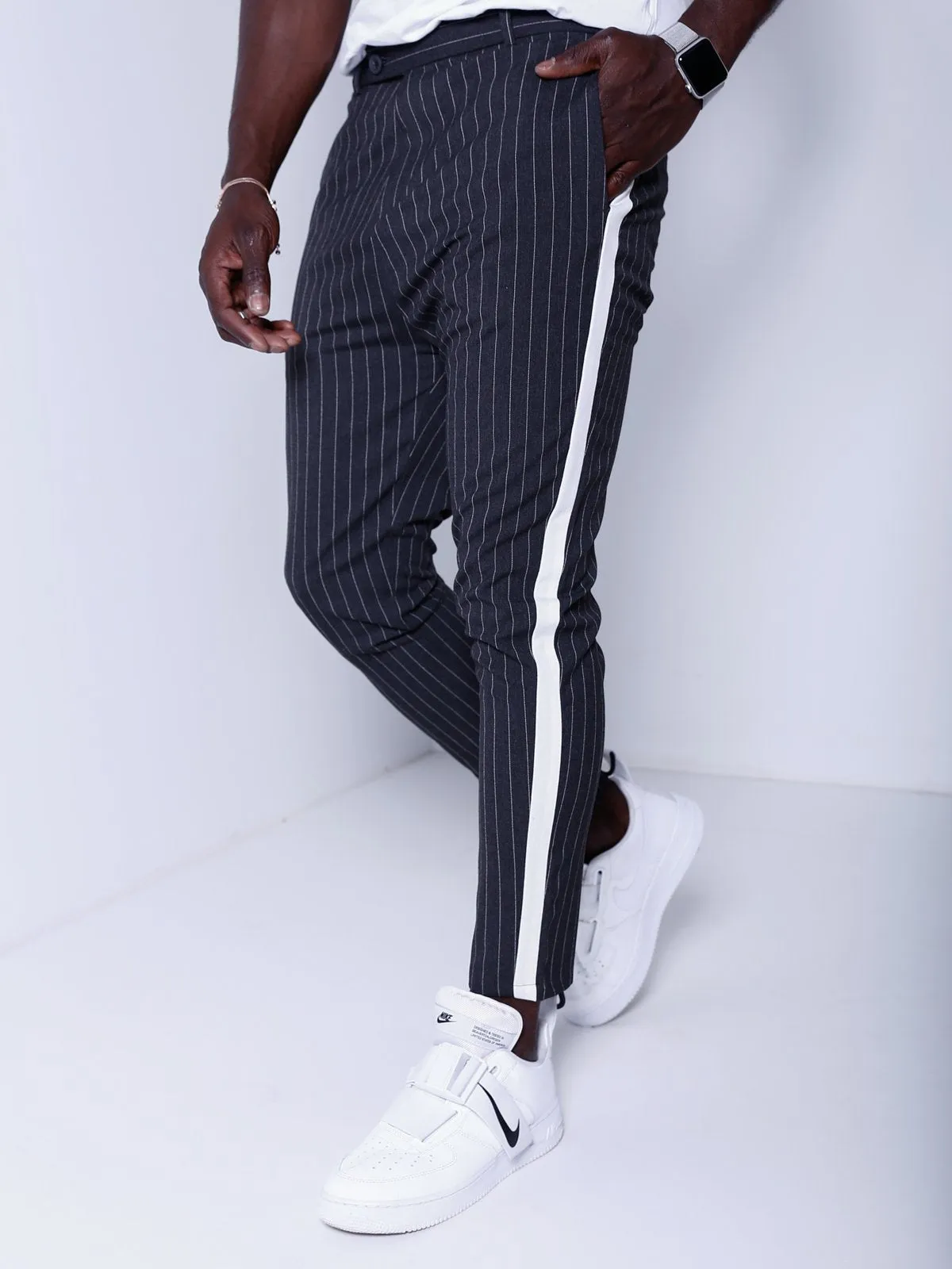 Striped Ankle Pants - Charcoal
