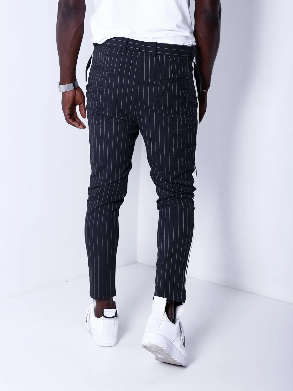 Striped Ankle Pants - Charcoal