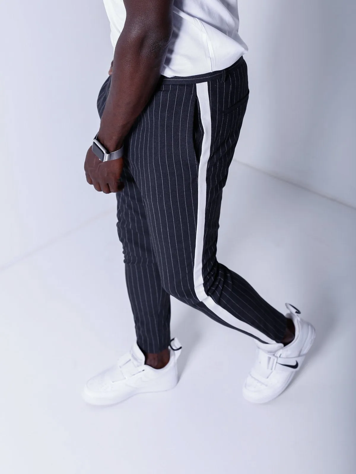 Striped Ankle Pants - Charcoal