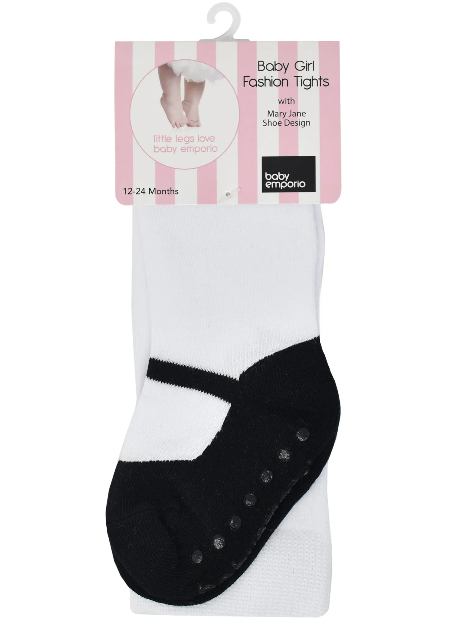 TODDLER GIRL TIGHTS with black shoe-design. Comfort waist & anti-slip soles. 12-24 months